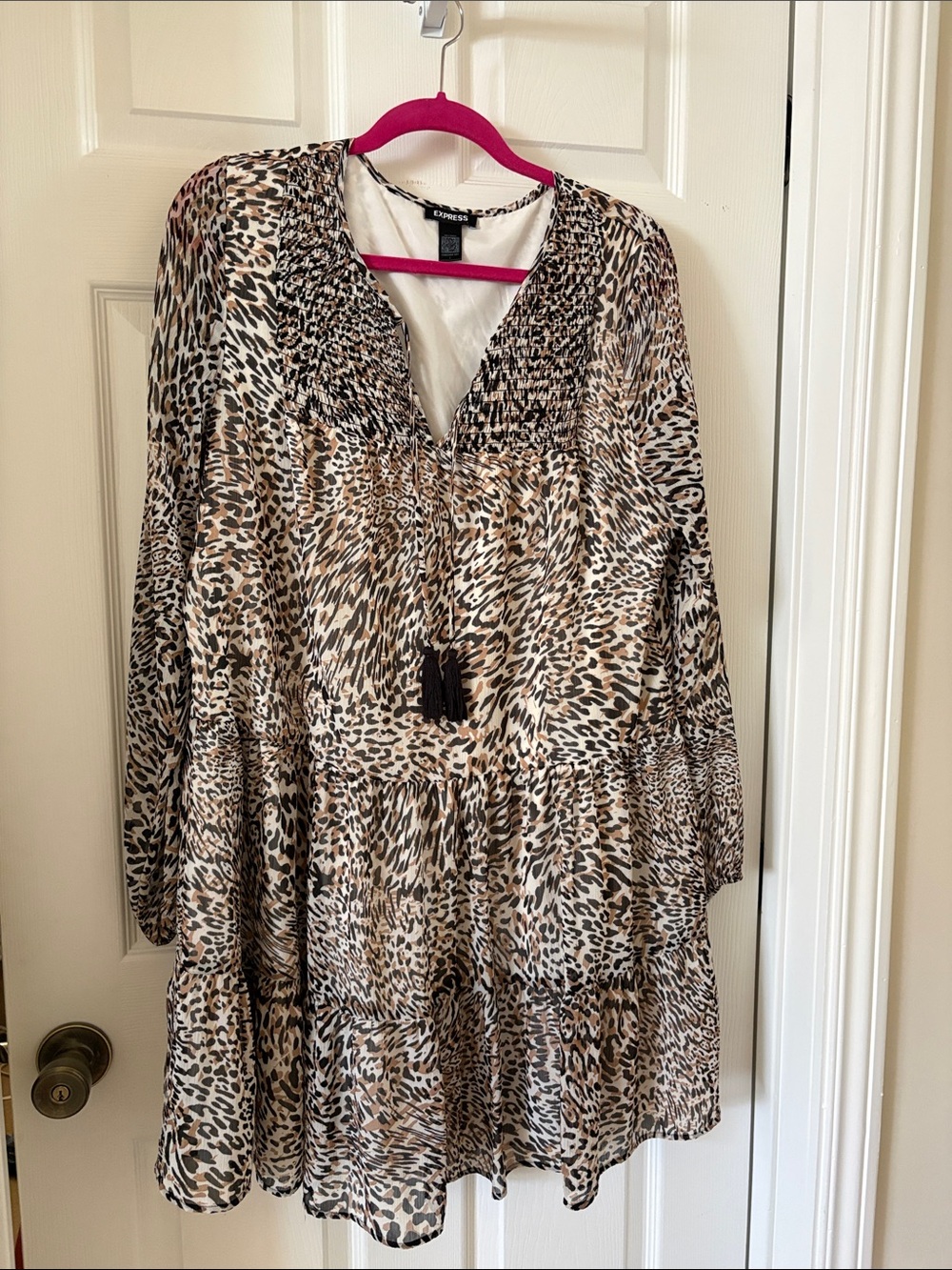 Express Women's Animal Print Tiered Dress - Beige & Black
